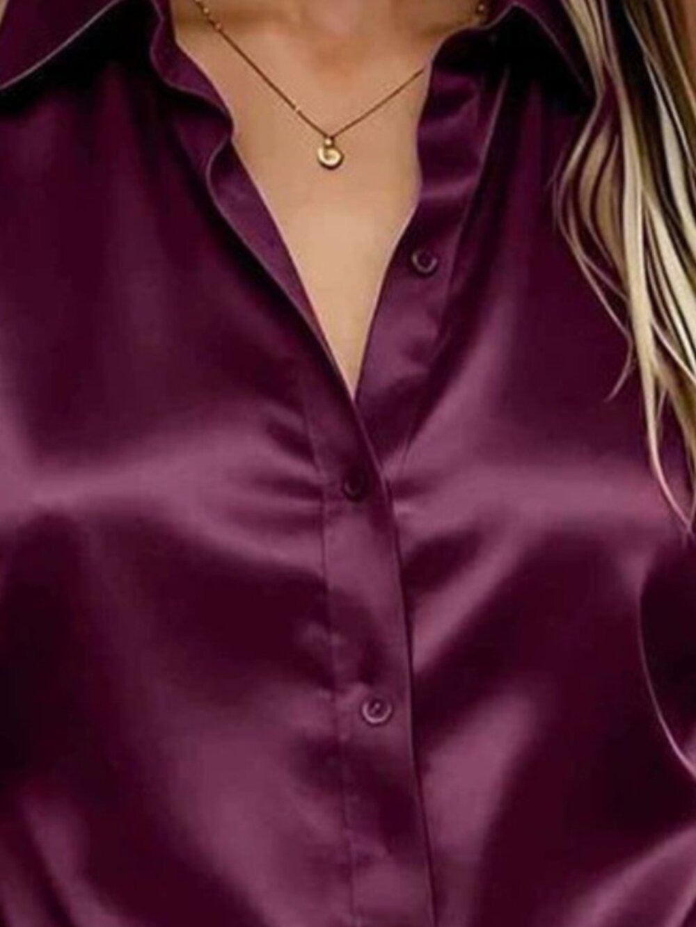 Sleeveless Purple Satin Button Front Top - Picture 4 of 5